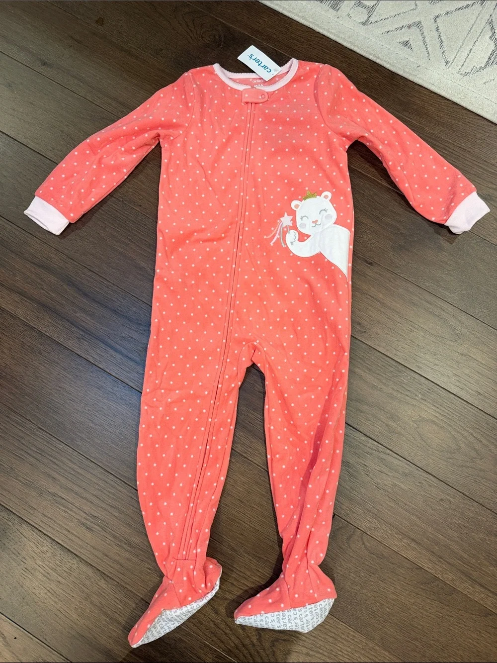 Carter's Coral Polka Dot Footed One-Piece with Bear Patch Size 4T NWT - C11-237